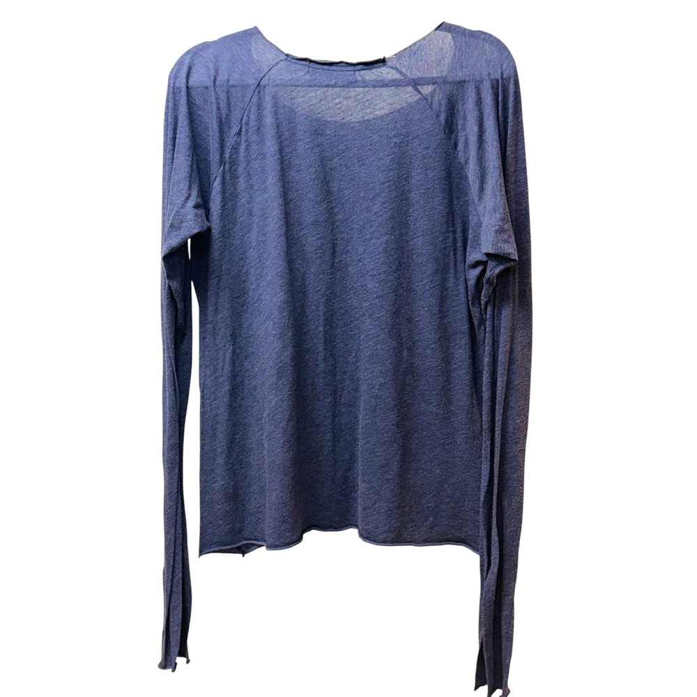 Wildfox Womens M Blue Long Sleeve Top Raw Edge Raglan Oversized USA Made